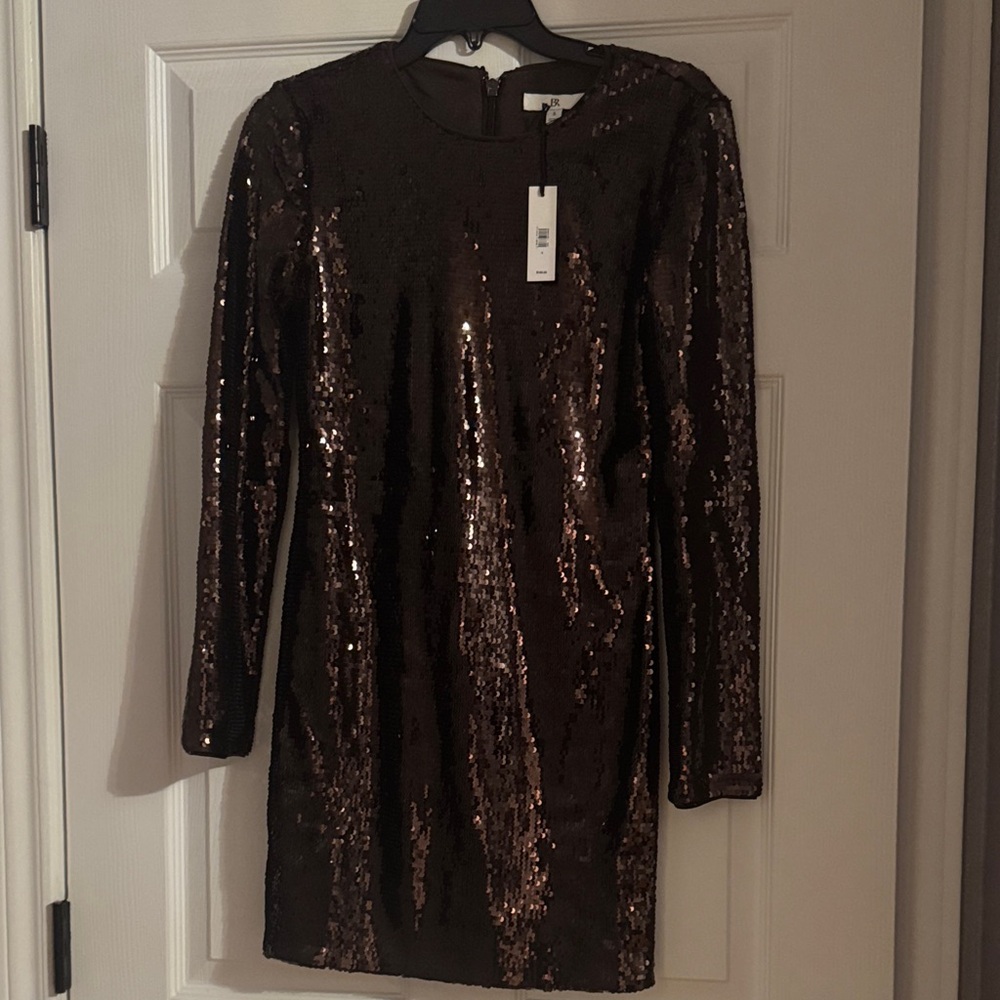 Banana Republic Factory Sequin Long Sleeve Dress - Bronze
